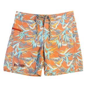 Patagonia Men’s Printed Wavefarer Board Shorts Piton Paradise Cusco Orange Sz 34